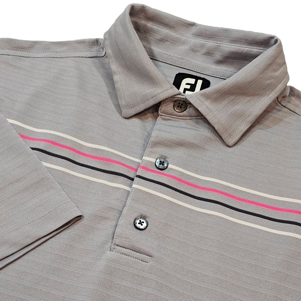 FootJoy Mens Medium Grey Polo Short Sleeve Striped Golf Shirt 1008975
